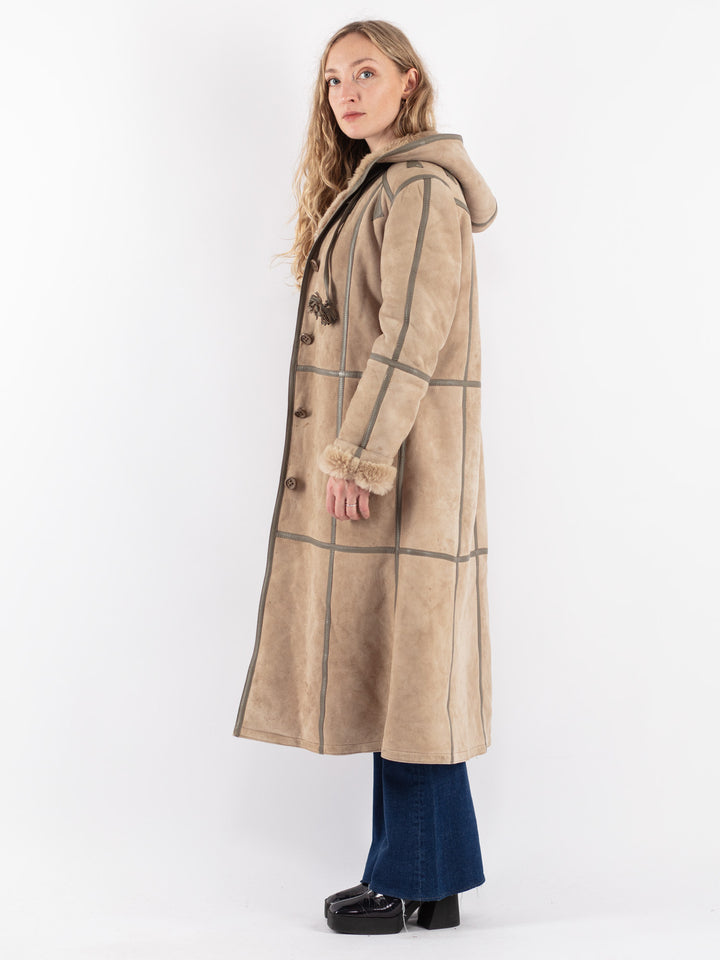 Vintage 70's Women Sheepskin Coat in Beige