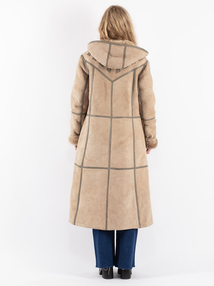 Vintage 70's Women Sheepskin Coat in Beige