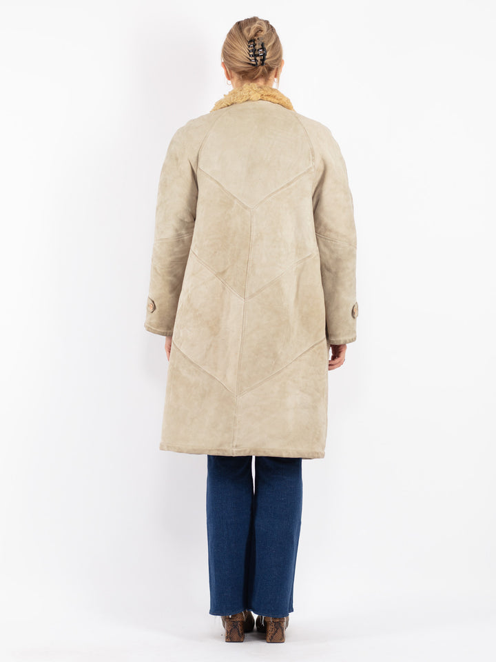 Vintage 70's Women Sheepskin Coat in Beige