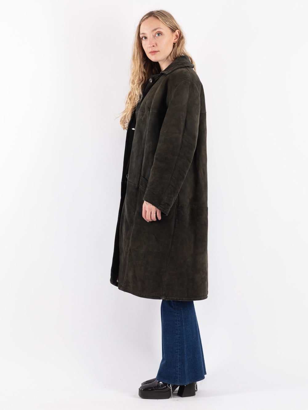 Vintage 70's Women Sheepskin Coat in Green