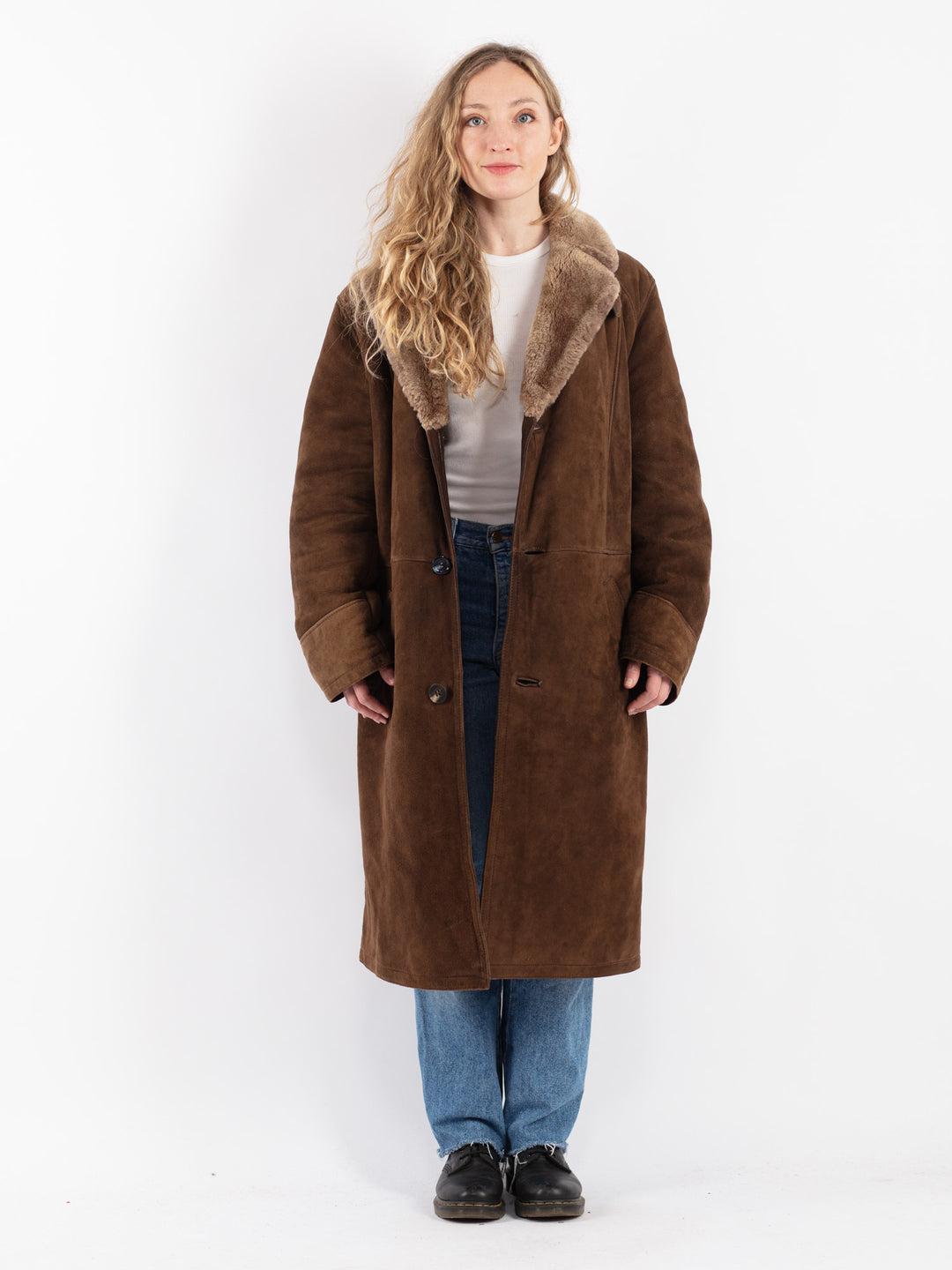 Vintage 70's Women Sheepskin Shearling Coat in Brown