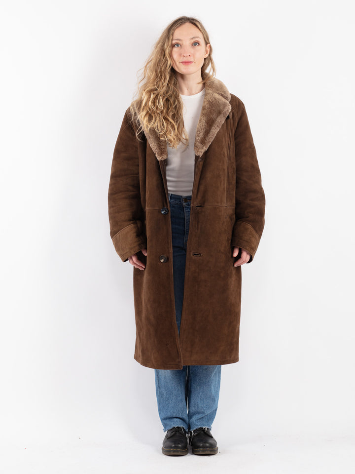Vintage 70's Women Sheepskin Shearling Coat in Brown