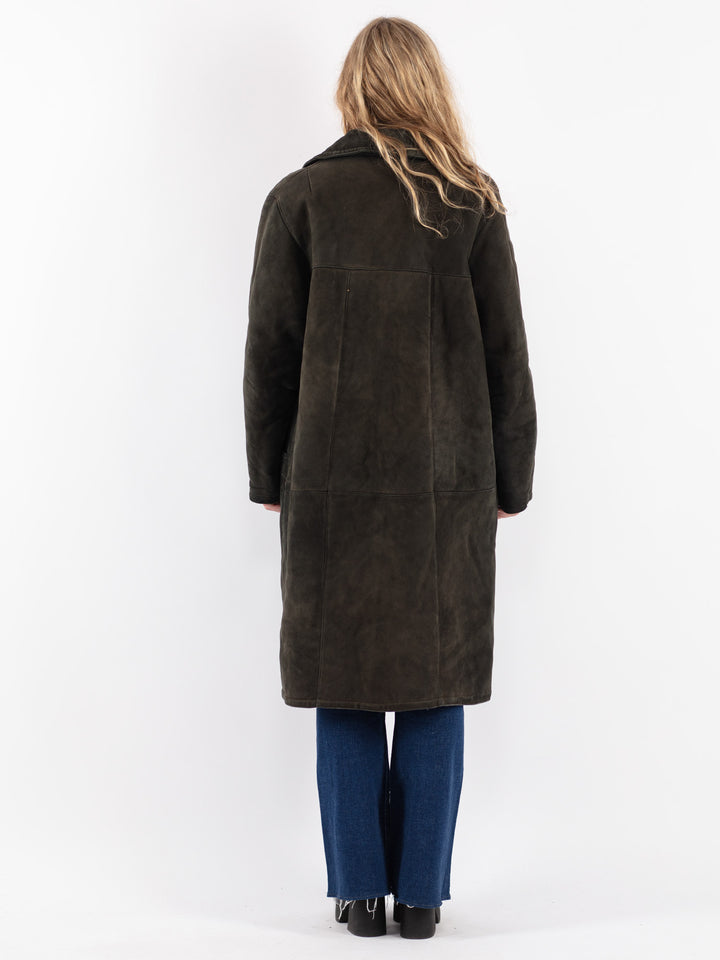 Vintage 70's Women Sheepskin Coat in Green