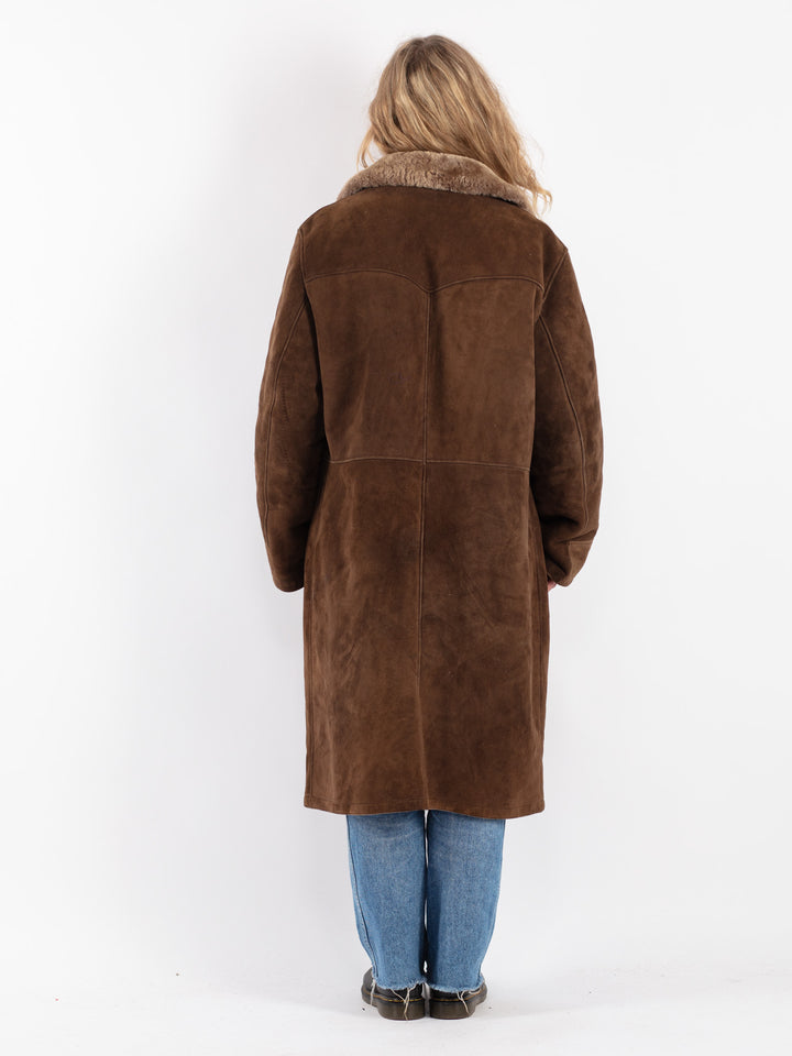Vintage 70's Women Sheepskin Shearling Coat in Brown