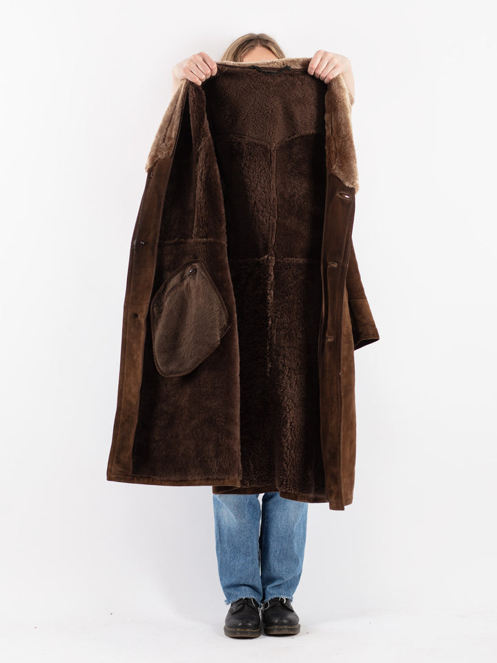 Vintage 70's Women Sheepskin Shearling Coat in Brown