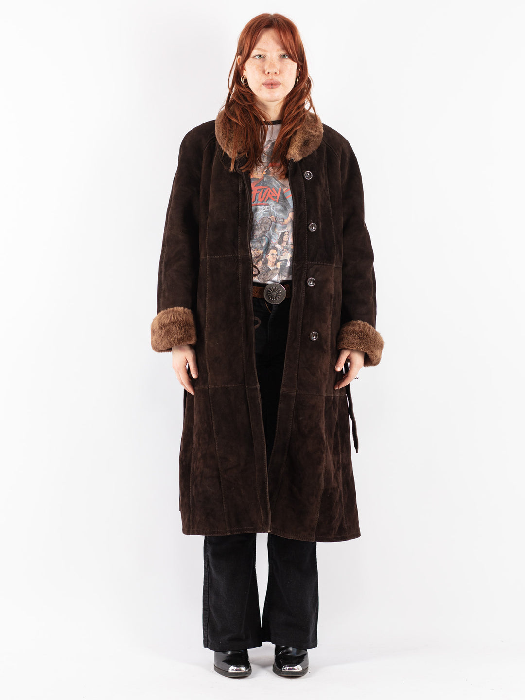 Vintage 70's Women Sheepskin Coat in Brown