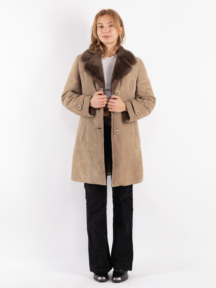 Vintage 70's Women Sheepskin Coat in Beige