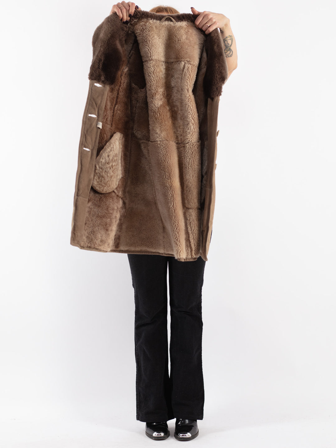 Vintage 70's Women Sheepskin Coat in Beige