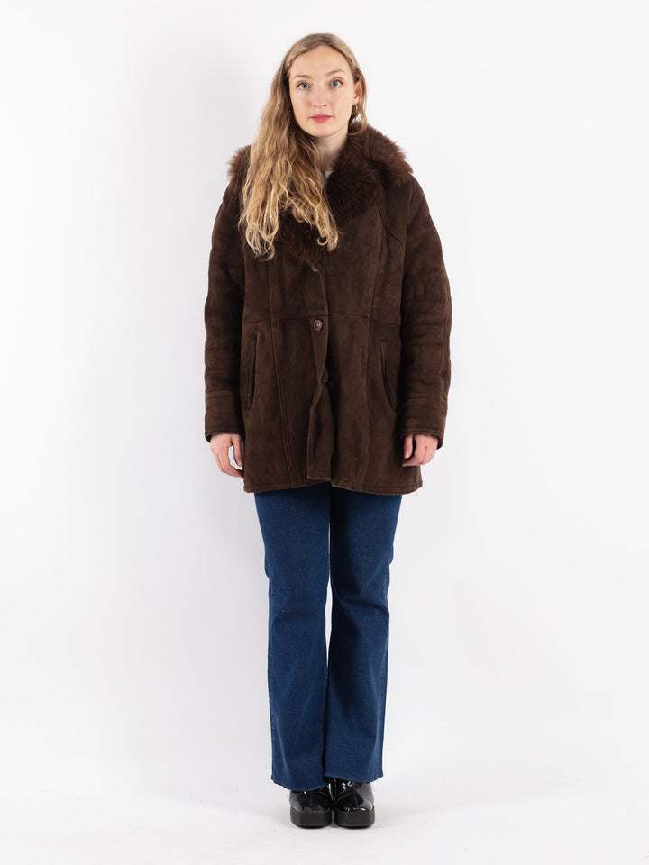 Vintage 70's Women Sheepskin Shearling Coat in Brown