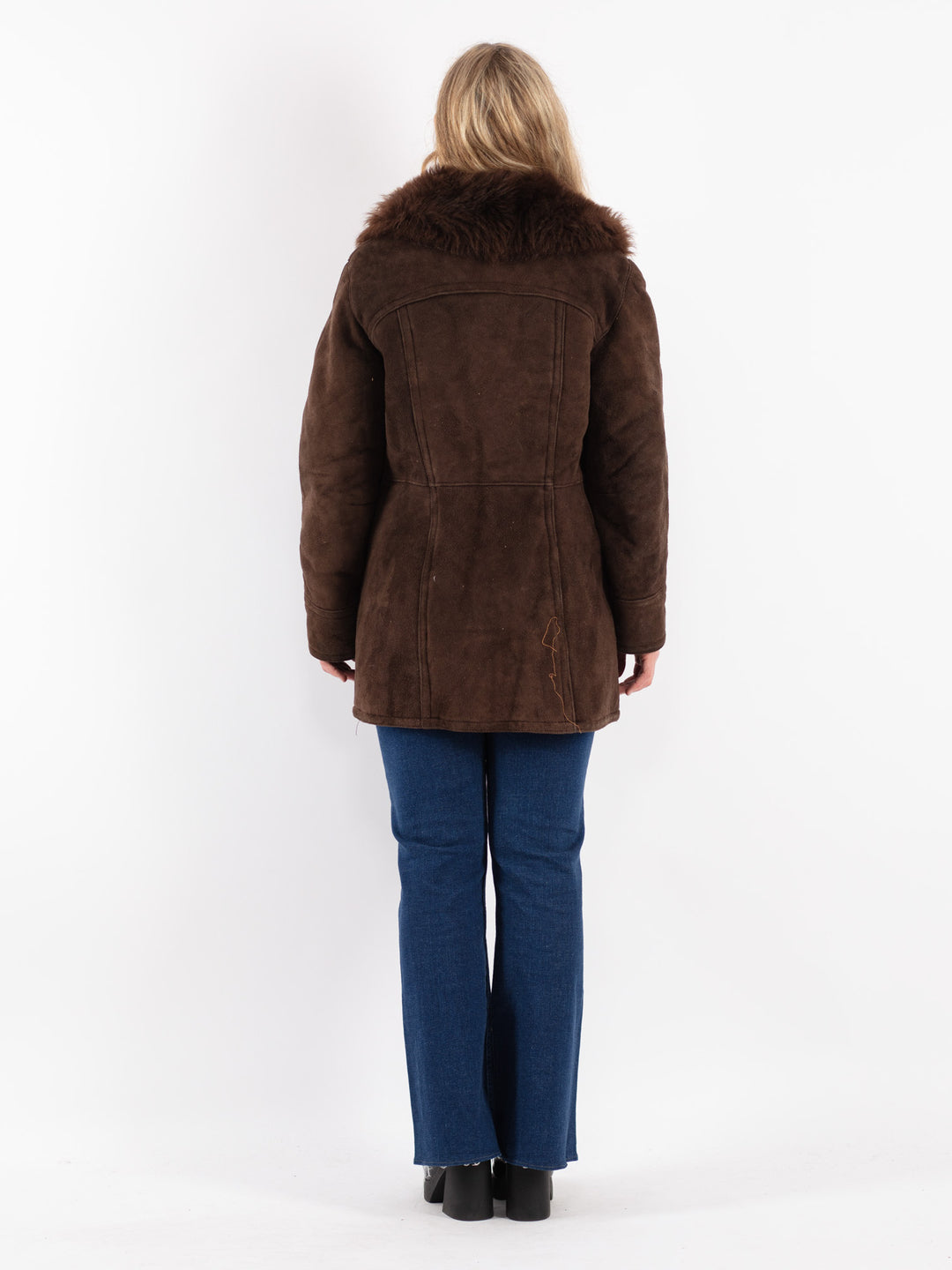 Vintage 70's Women Sheepskin Shearling Coat in Brown