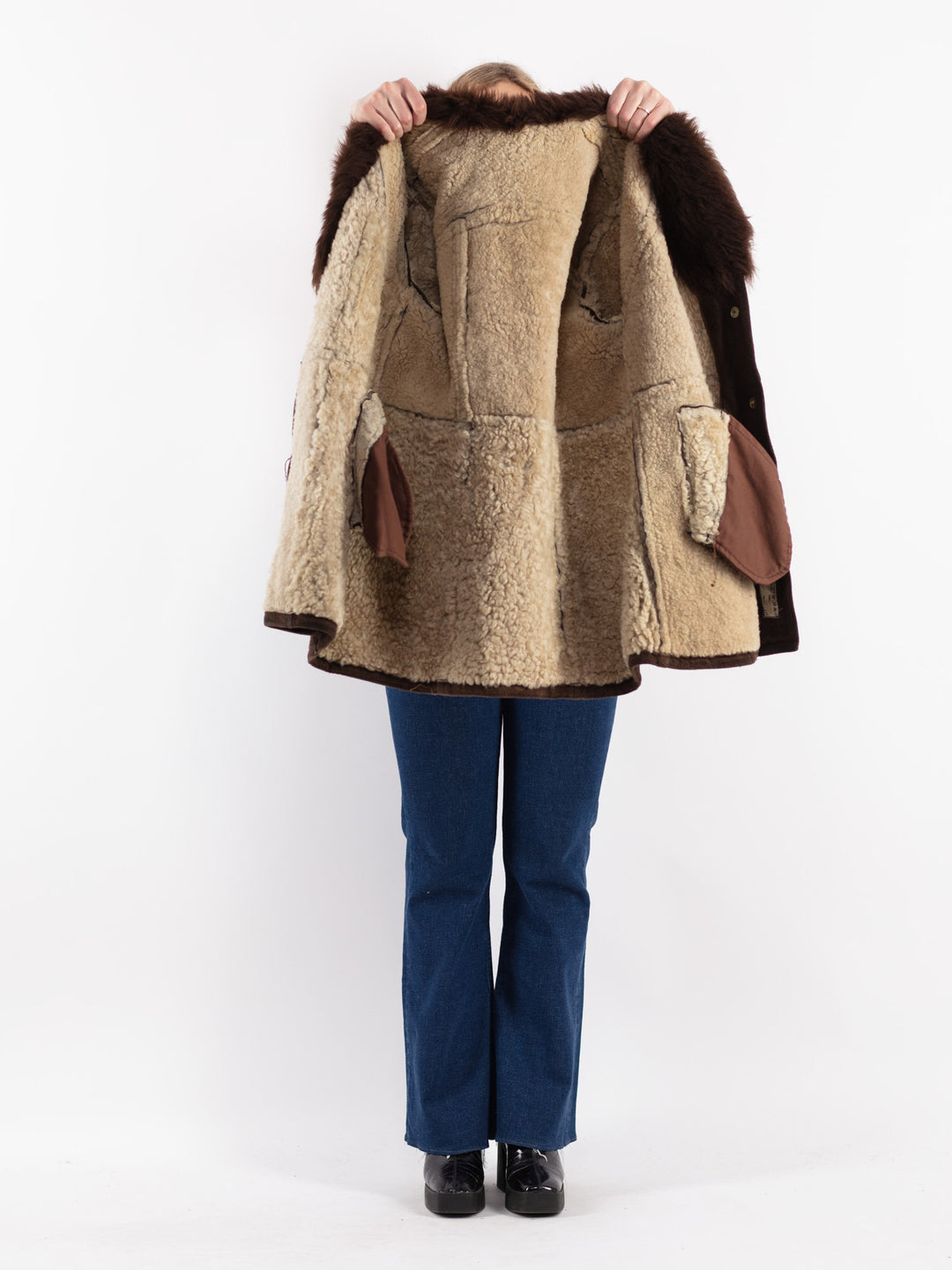 Vintage 70's Women Sheepskin Shearling Coat in Brown