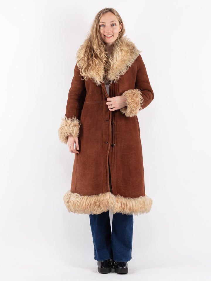 Vintage 70's Women Sheepskin Coat in Brown