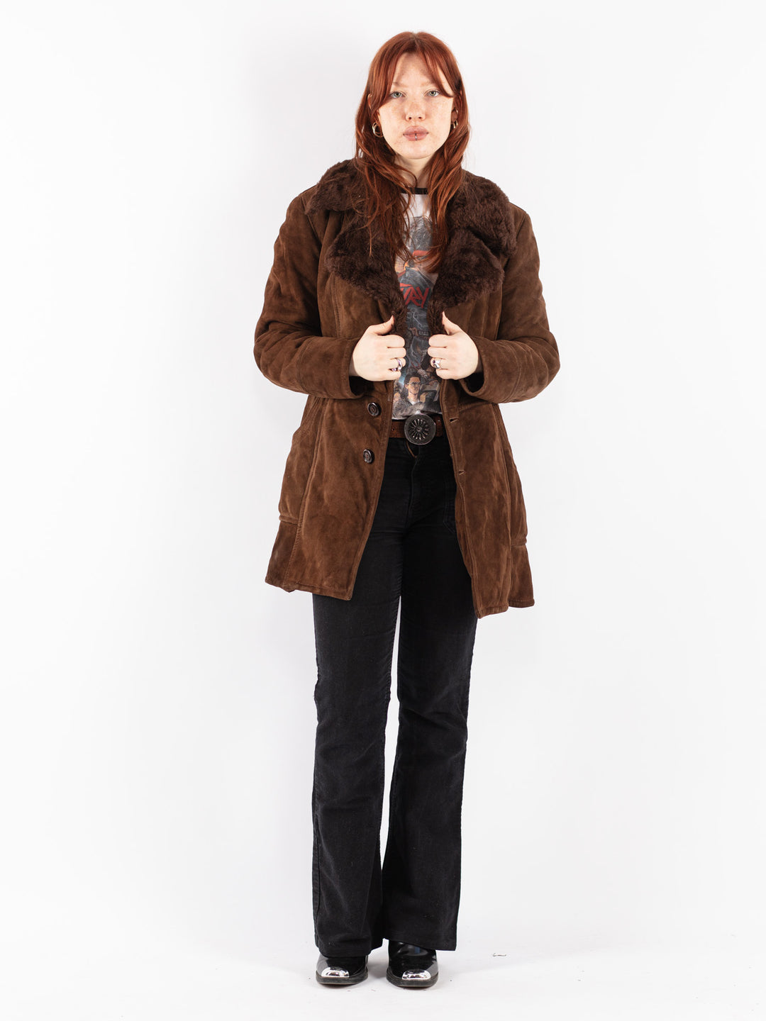 Vintage 70's Women Sheepskin Coat in Brown