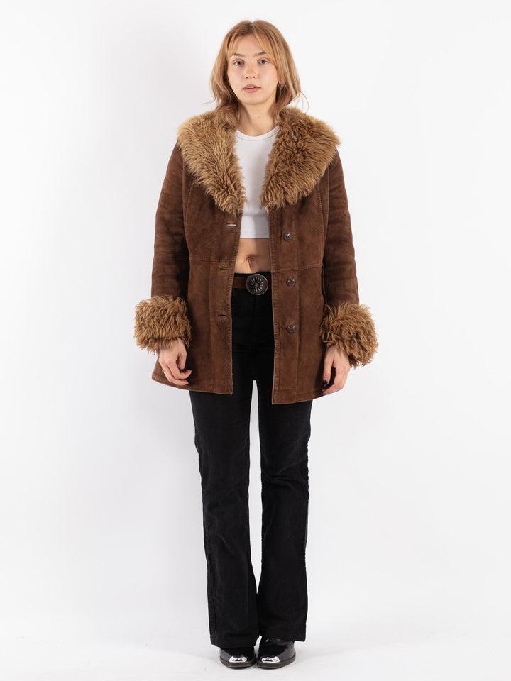 Vintage 70's Women Sheepskin Coat in Brown