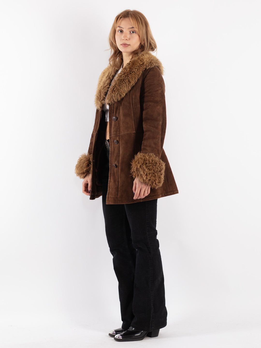 Vintage 70's Women Sheepskin Coat in Brown