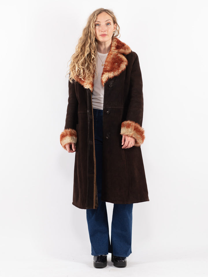 Vintage 70's Women Sheepskin Coat in Brown
