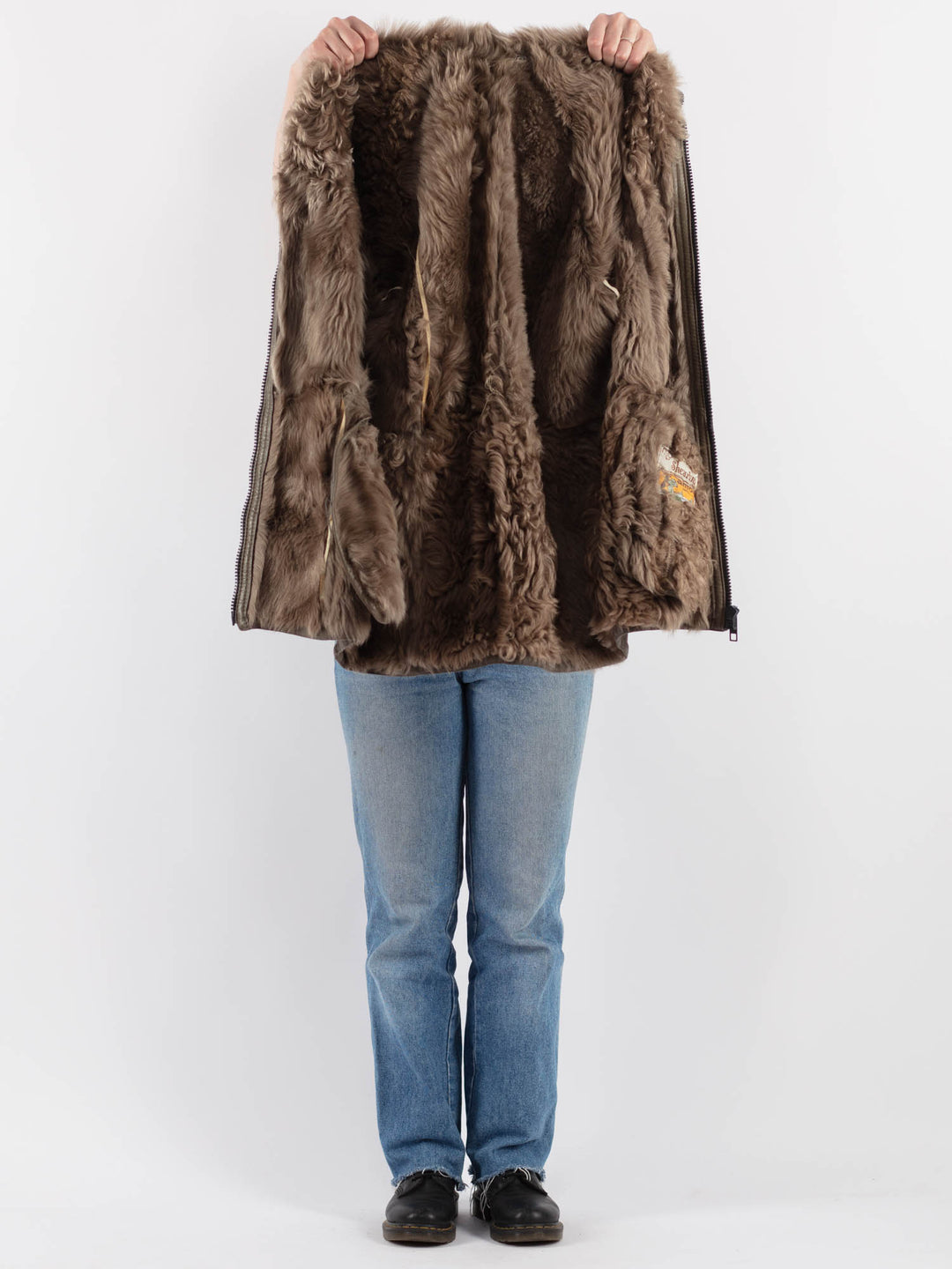 Vintage 70's Women Sheepskin Shearling Coat in Gray - NorthernGrip