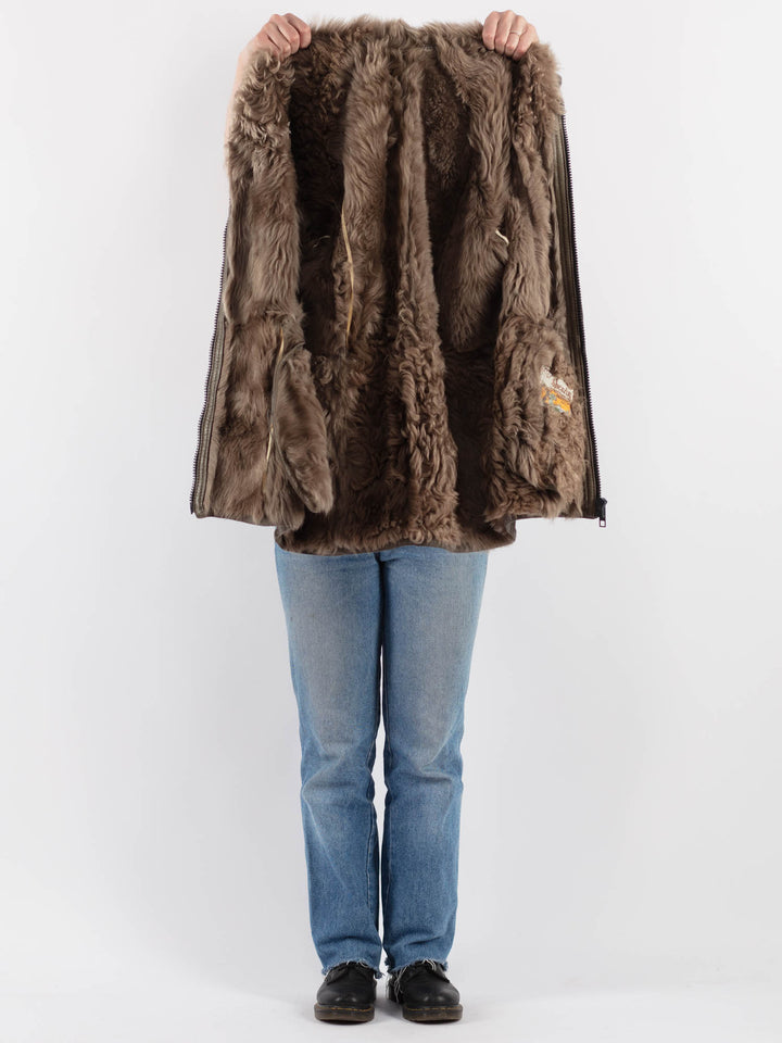 Vintage 70's Women Sheepskin Shearling Coat in Gray - NorthernGrip