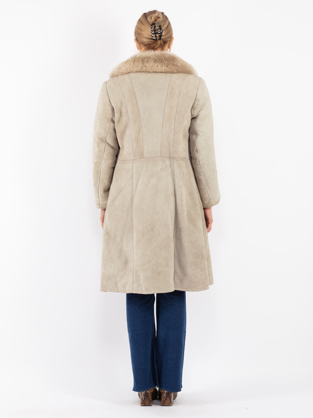 Vintage 70's Women Sheepskin Coat in Beige