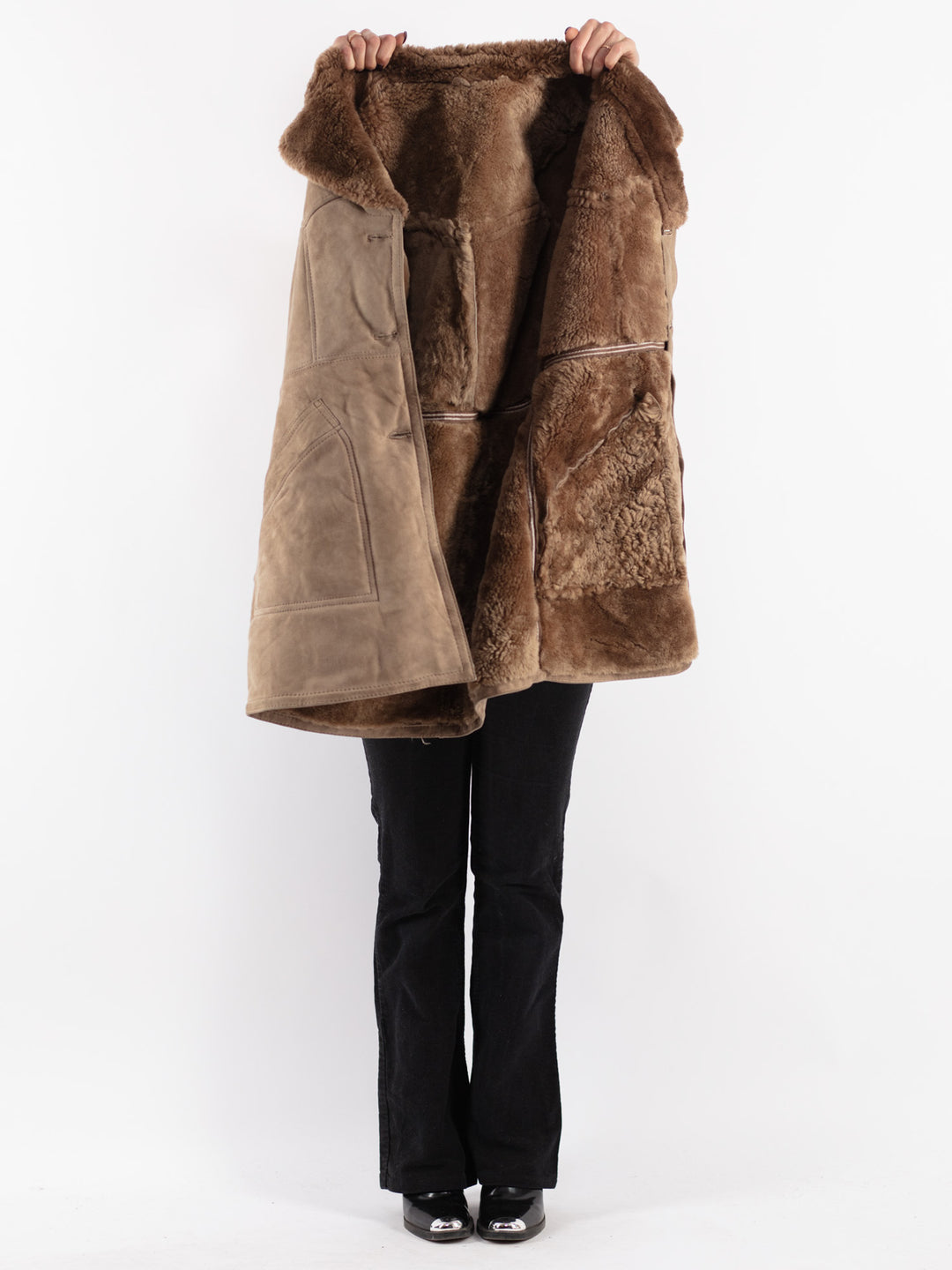 Vintage 70's Women Sheepskin Coat in Beige