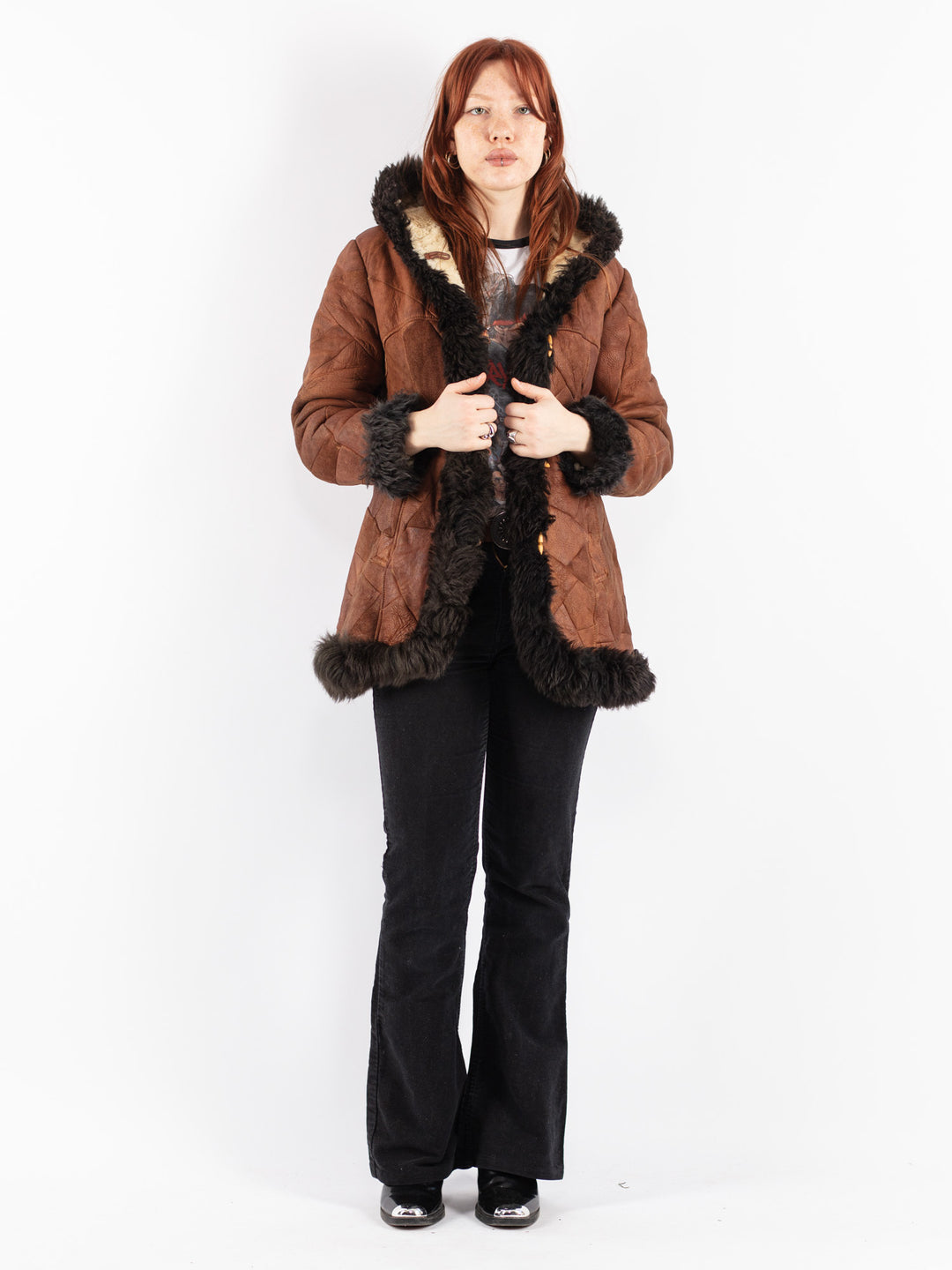Vintage 70's Women Sheepskin Coat in Brown