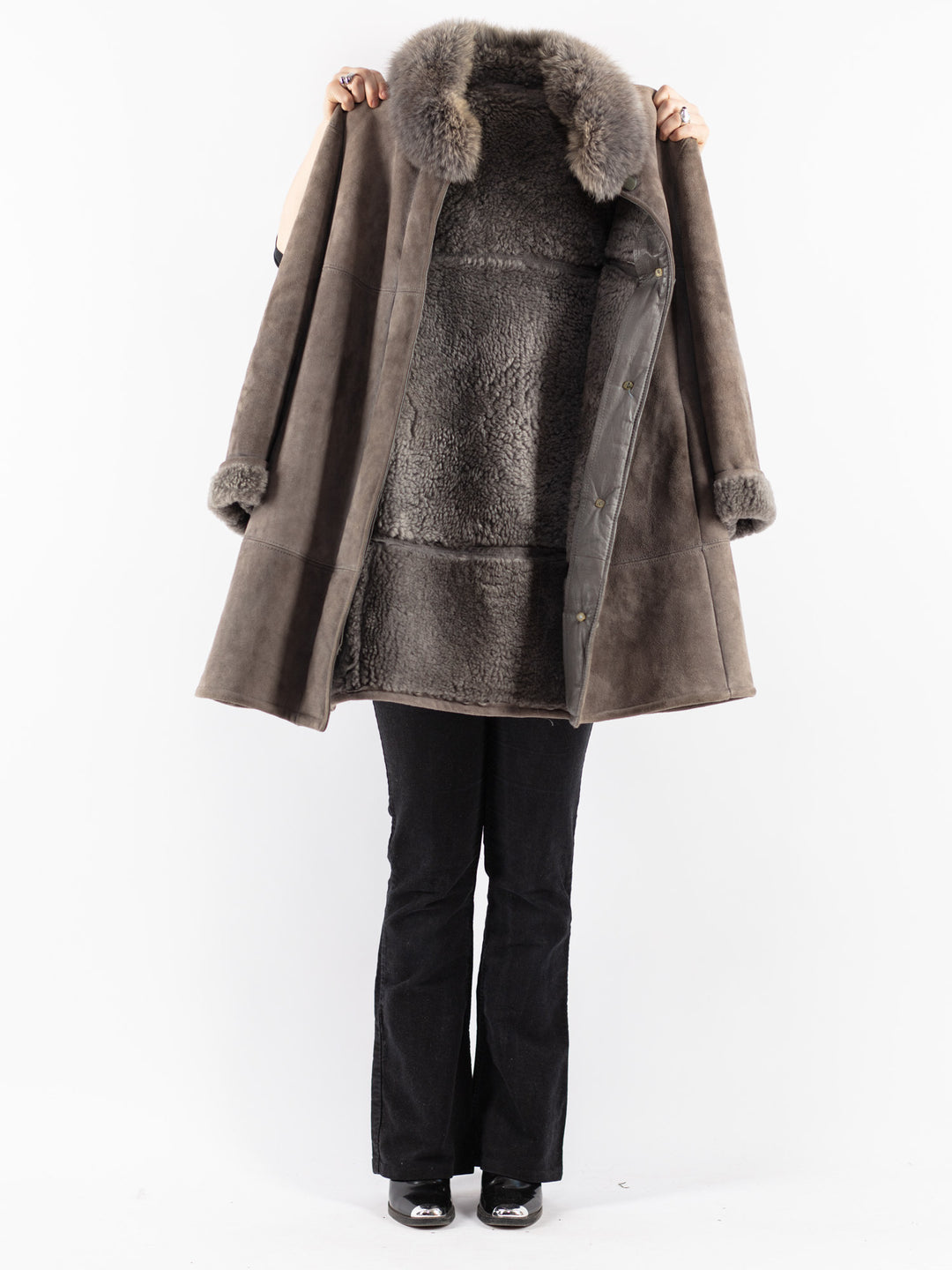 Vintage 70's Women Sheepskin Coat in Gray