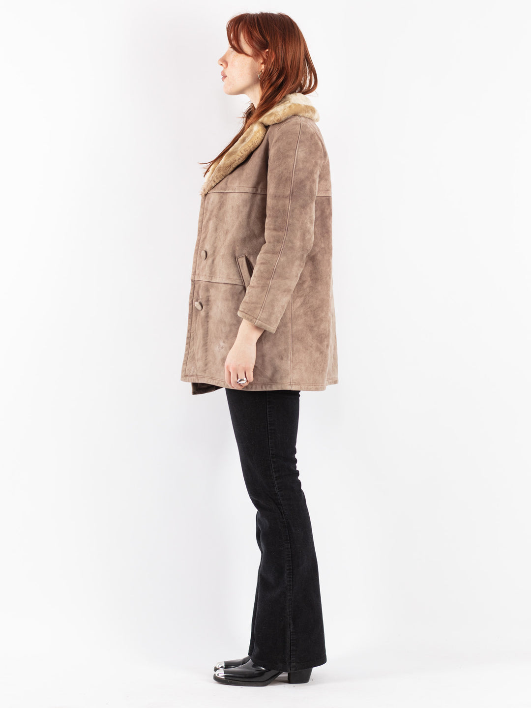 Vintage 70's Women Sheepskin Coat in Beige