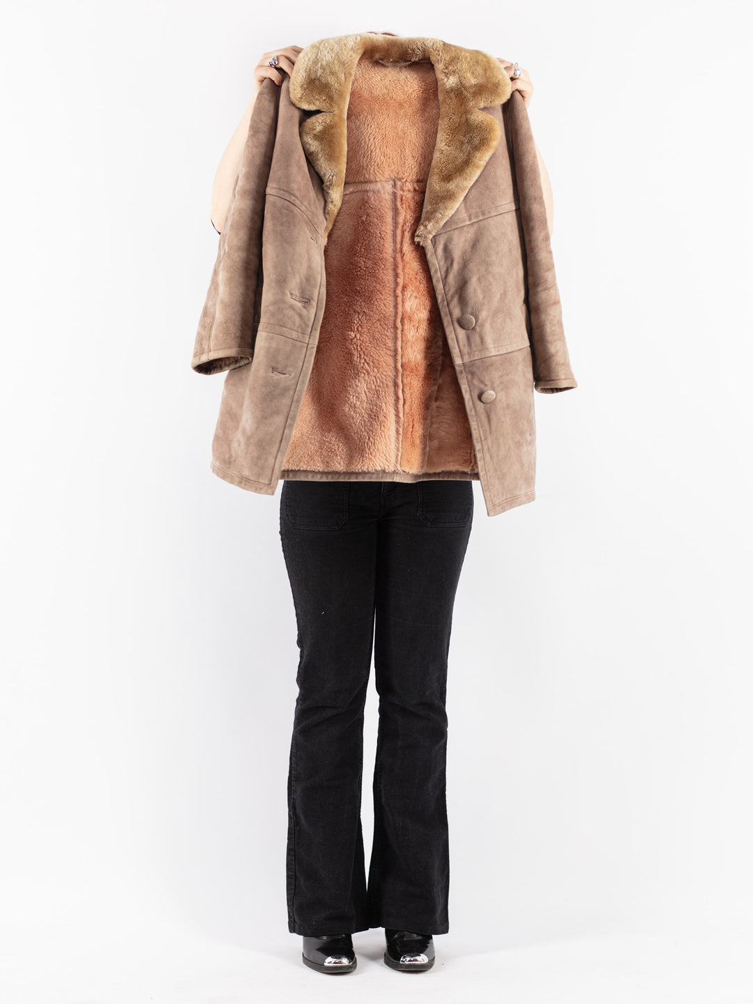 Vintage 70's Women Sheepskin Coat in Beige