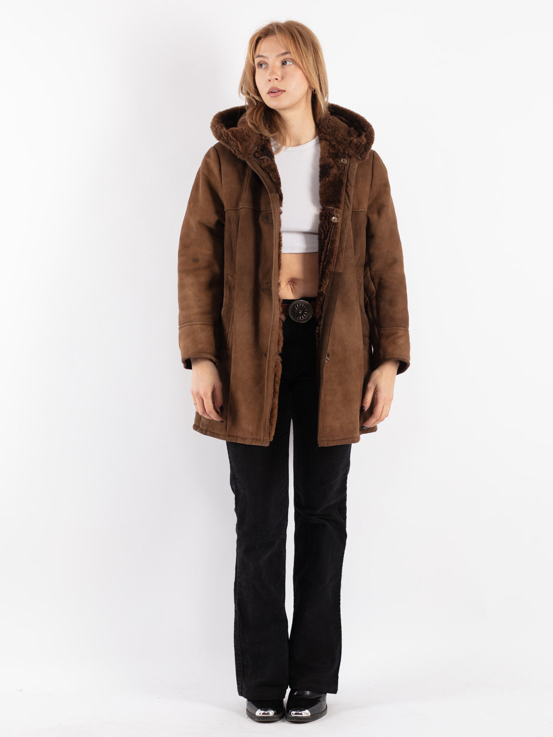 Vintage 70's Women Sheepskin Coat in Brown
