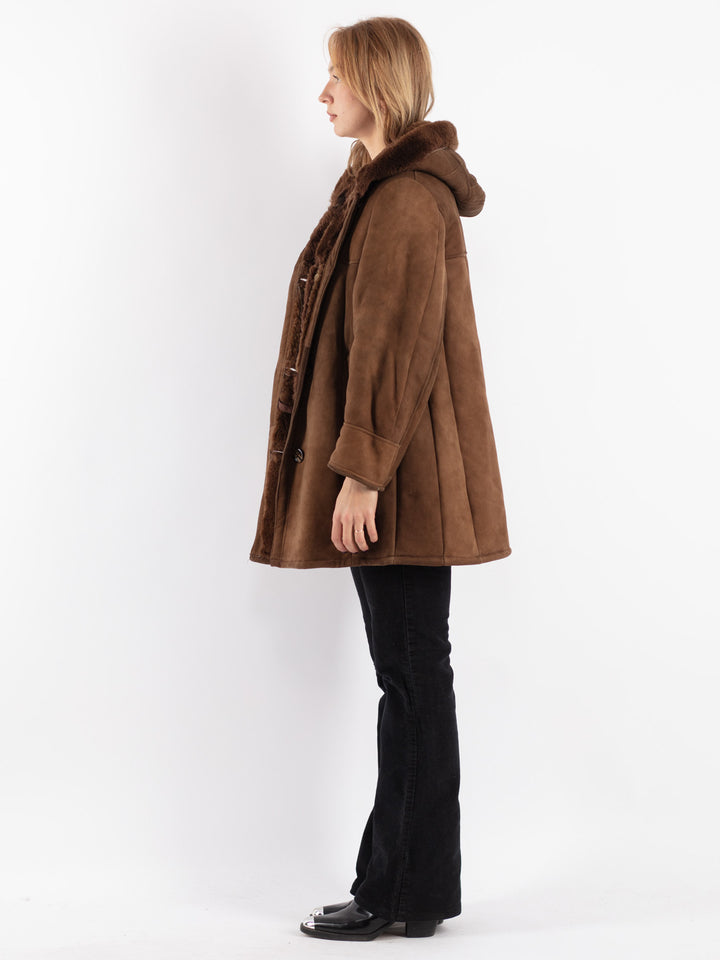 Vintage 70's Women Sheepskin Coat in Brown