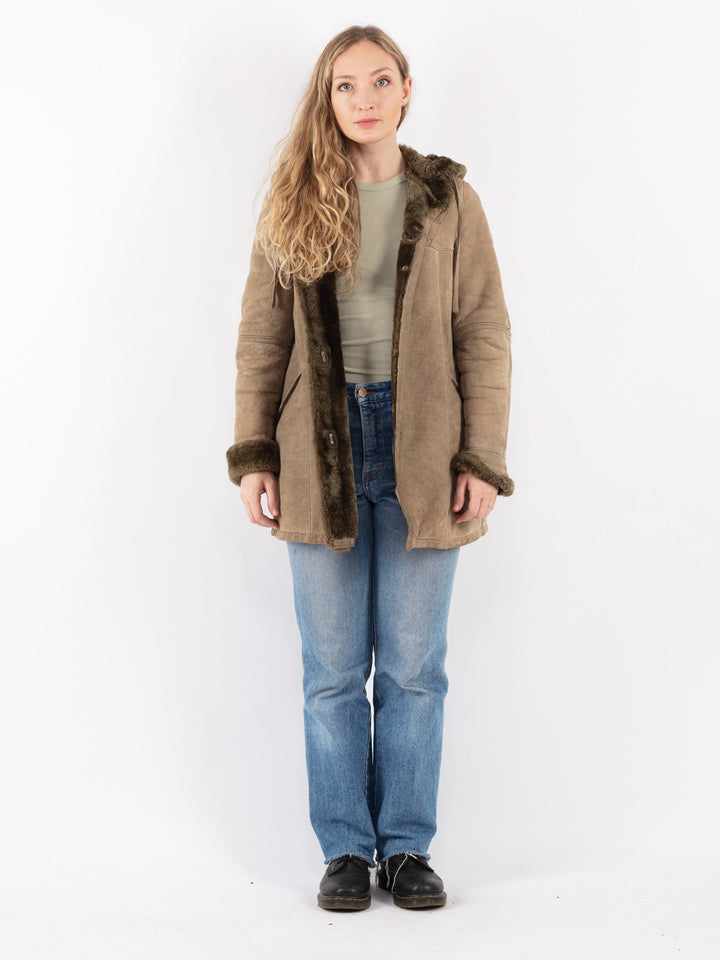Vintage 70's Women Sheepskin Coat in Beige