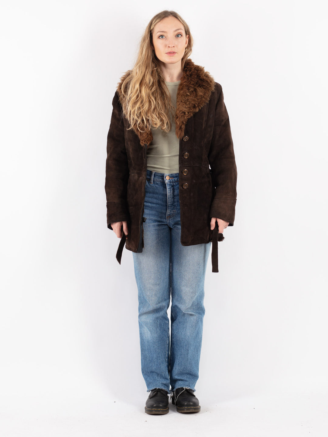 Vintage 70's Women Sheepskin Coat in Brown