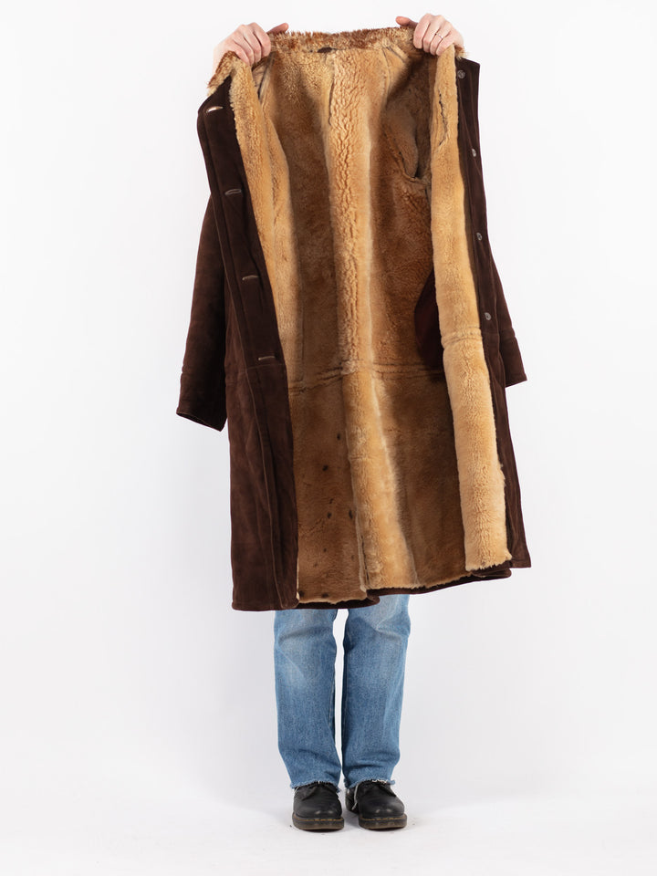 Vintage 70's Women Sheepskin Coat in Brown