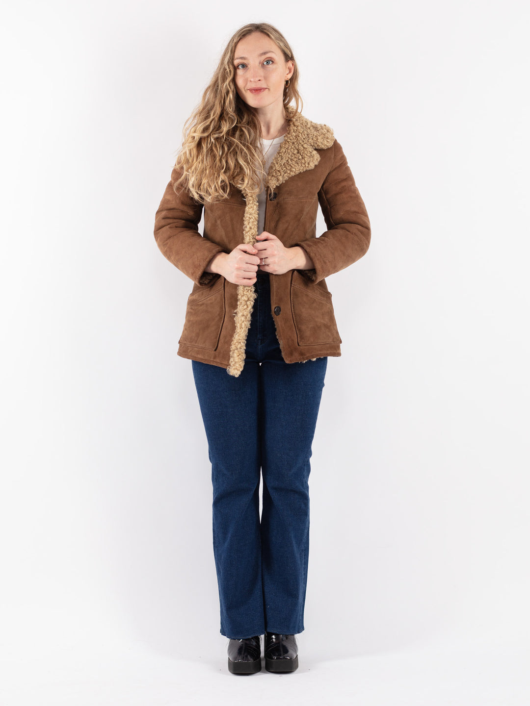 Vintage 70's Women Sheepskin Jacket in Brown