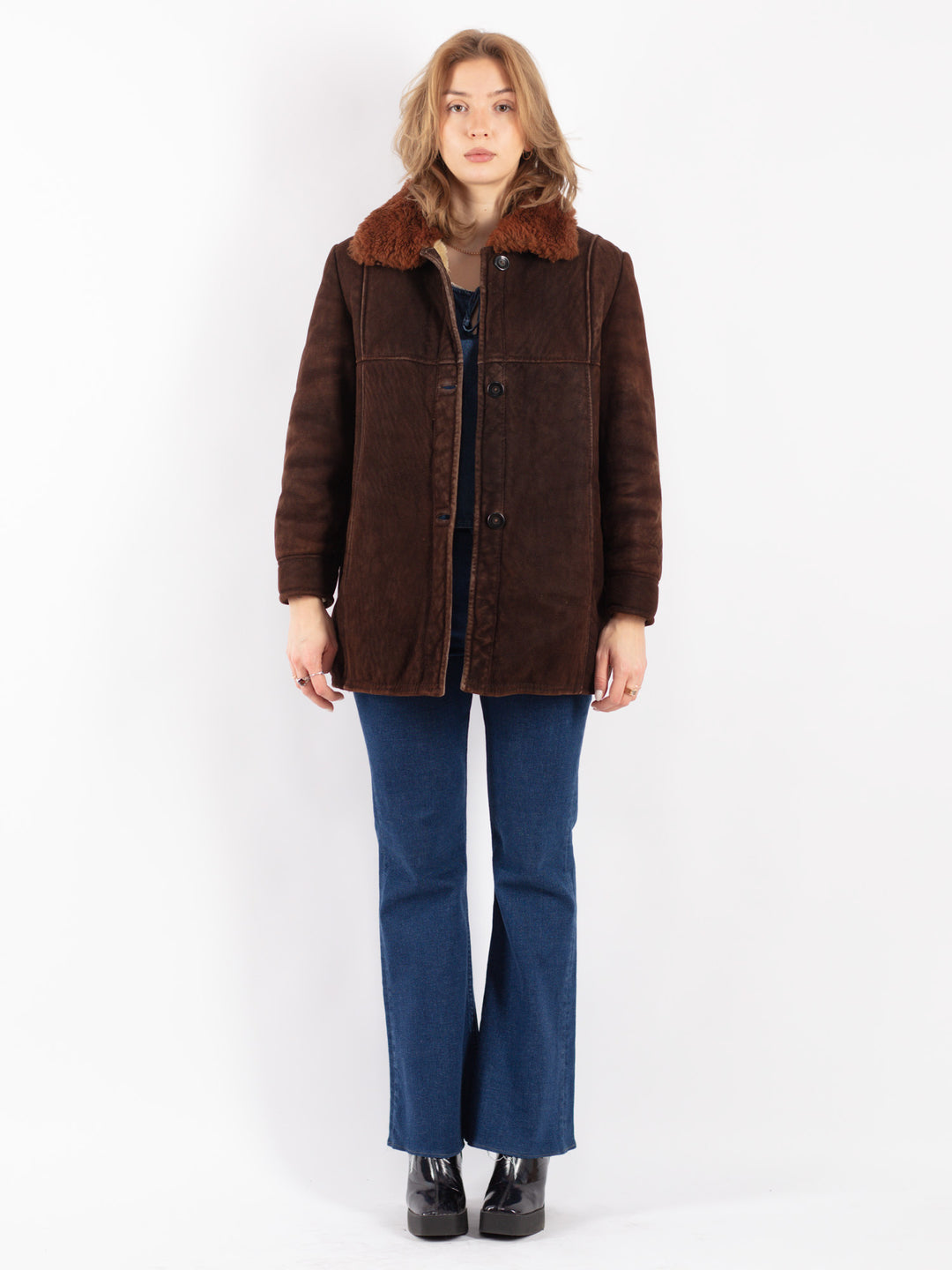 Vintage 70's Women Sheepskin Jacket in Brown