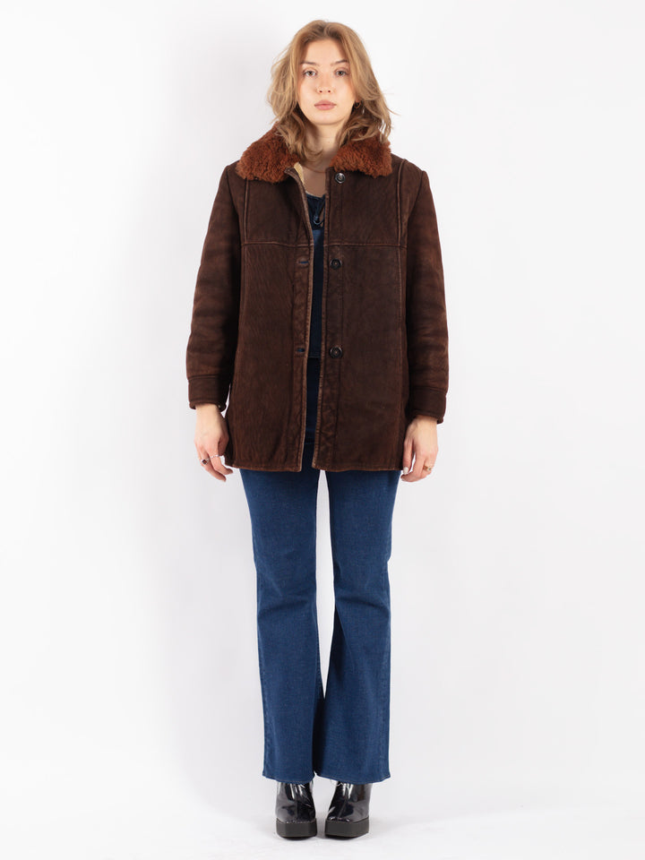 Vintage 70's Women Sheepskin Jacket in Brown