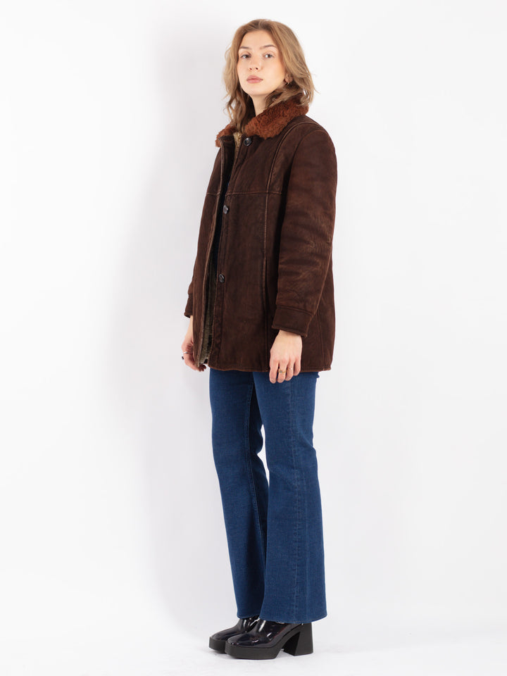 Vintage 70's Women Sheepskin Jacket in Brown