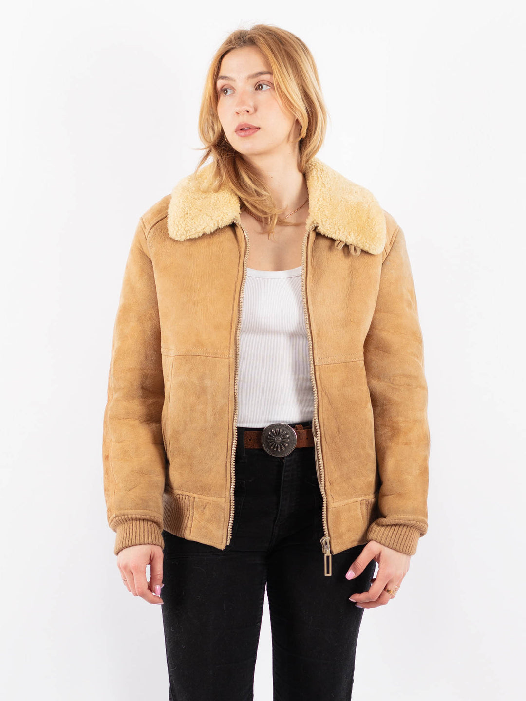 Vintage 70's Women Sheepskin Jacket in BeigeV9673