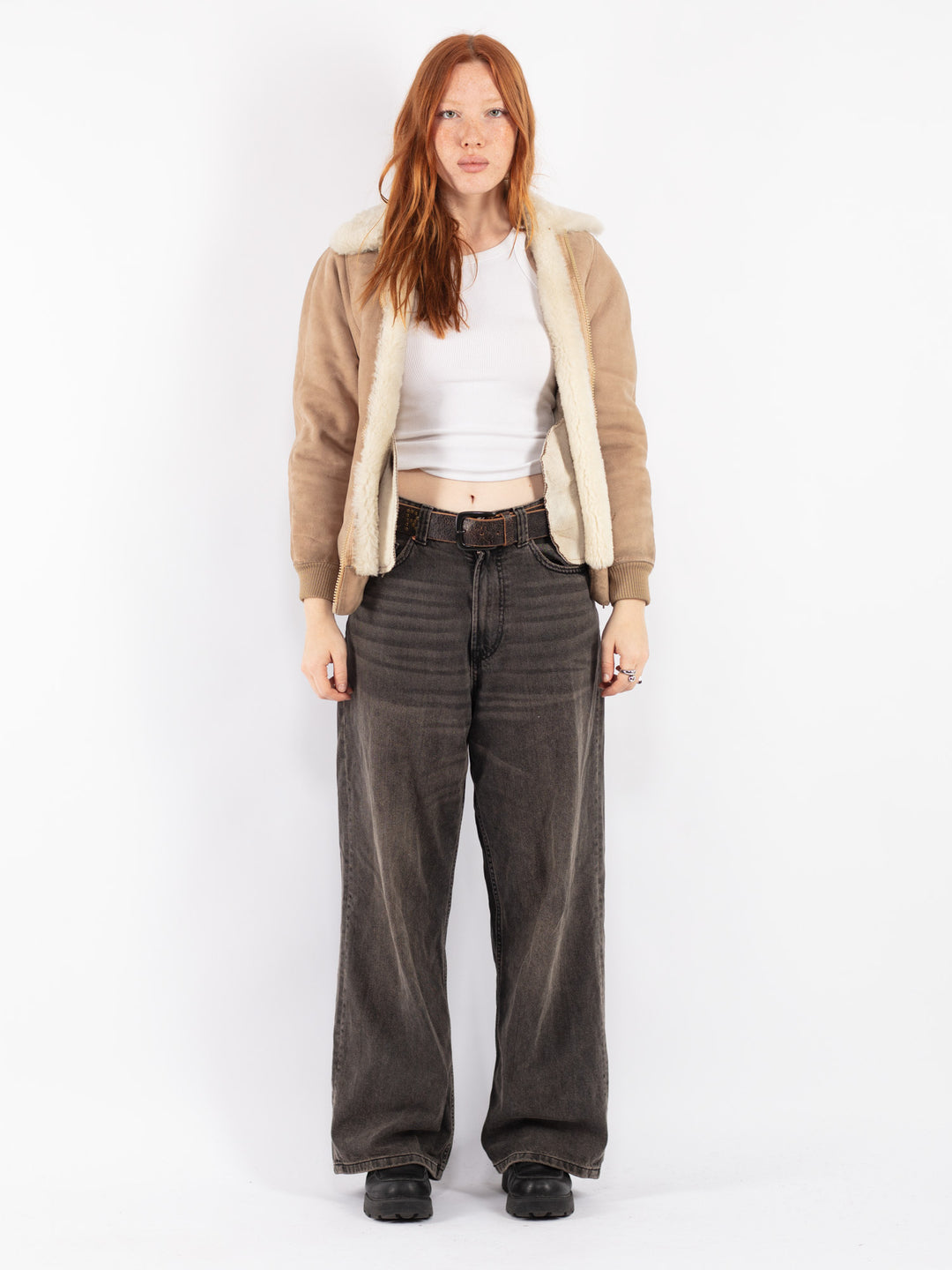 Vintage 70's Women Sheepskin Jacket in Beige