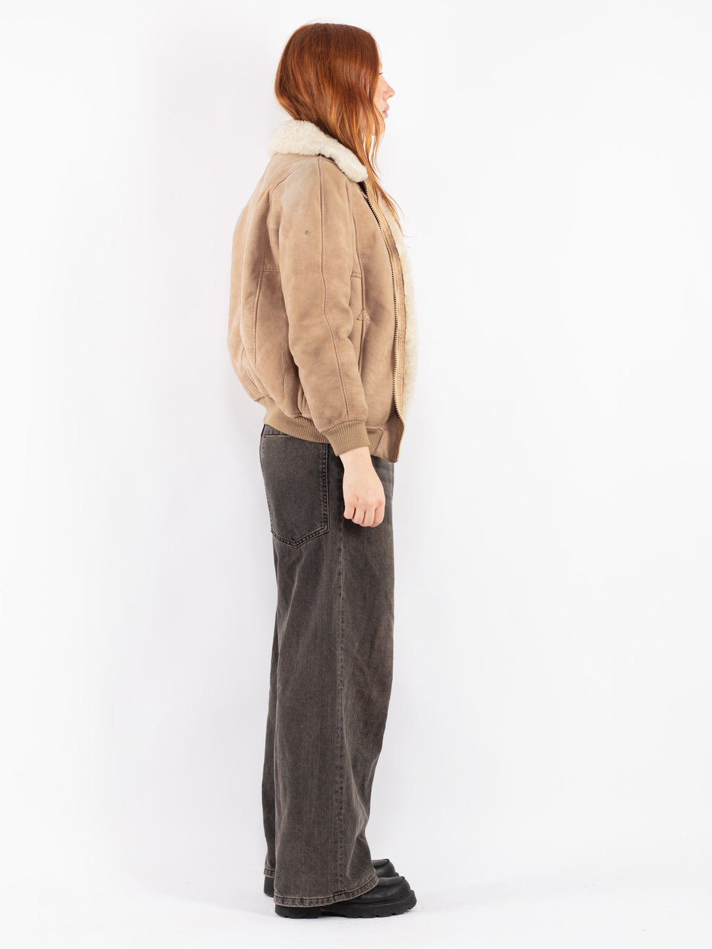 Vintage 70's Women Sheepskin Jacket in Beige