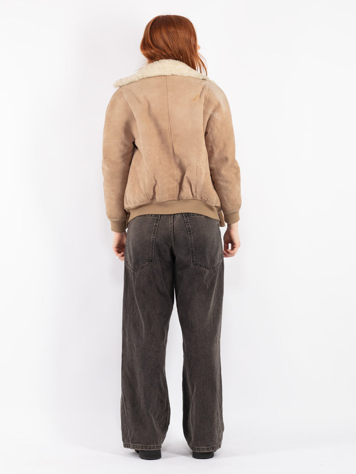 Vintage 70's Women Sheepskin Jacket in Beige