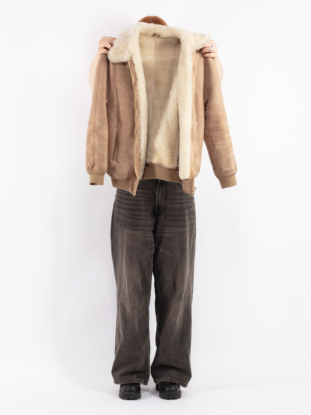 Vintage 70's Women Sheepskin Jacket in Beige