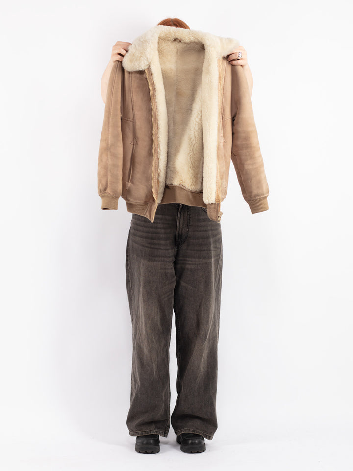 Vintage 70's Women Sheepskin Jacket in Beige