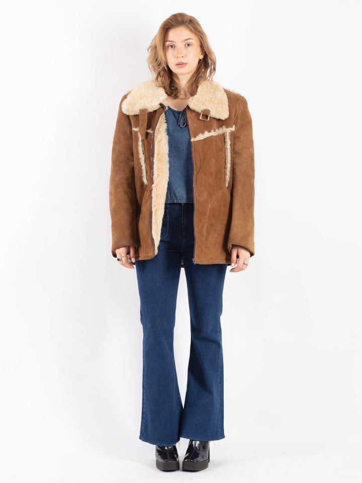 Vintage 70's Women Sheepskin Jacket in Brown