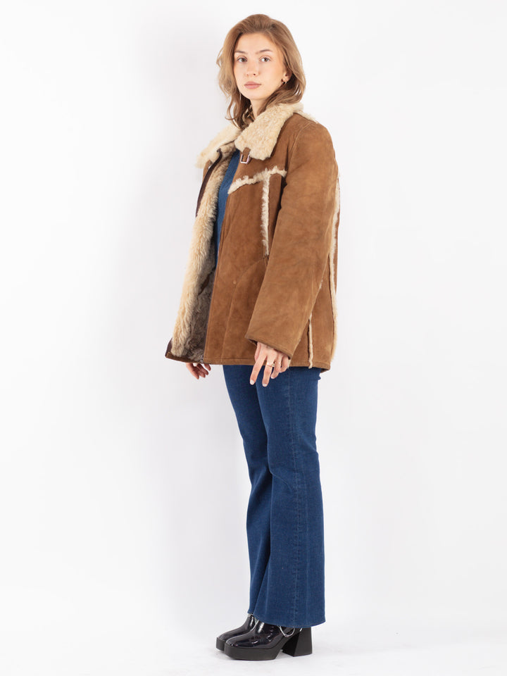 Vintage 70's Women Sheepskin Jacket in Brown