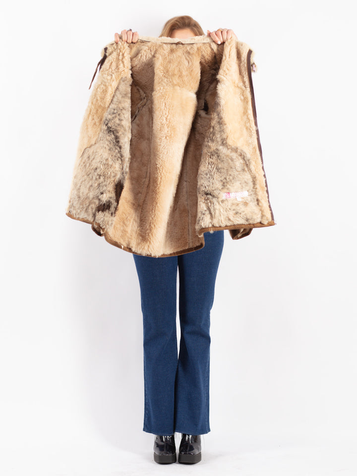 Vintage 70's Women Sheepskin Jacket in Brown