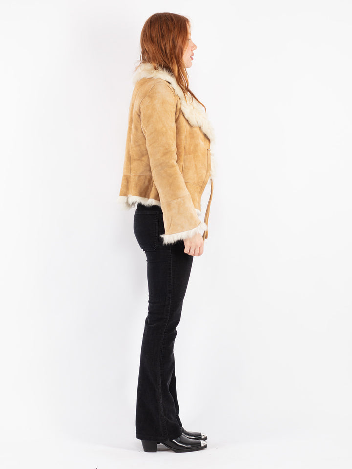 Vintage 70's Women Sheepskin Jacket in Beige
