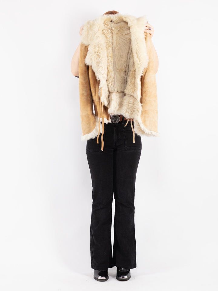 Vintage 70's Women Sheepskin Jacket in Beige