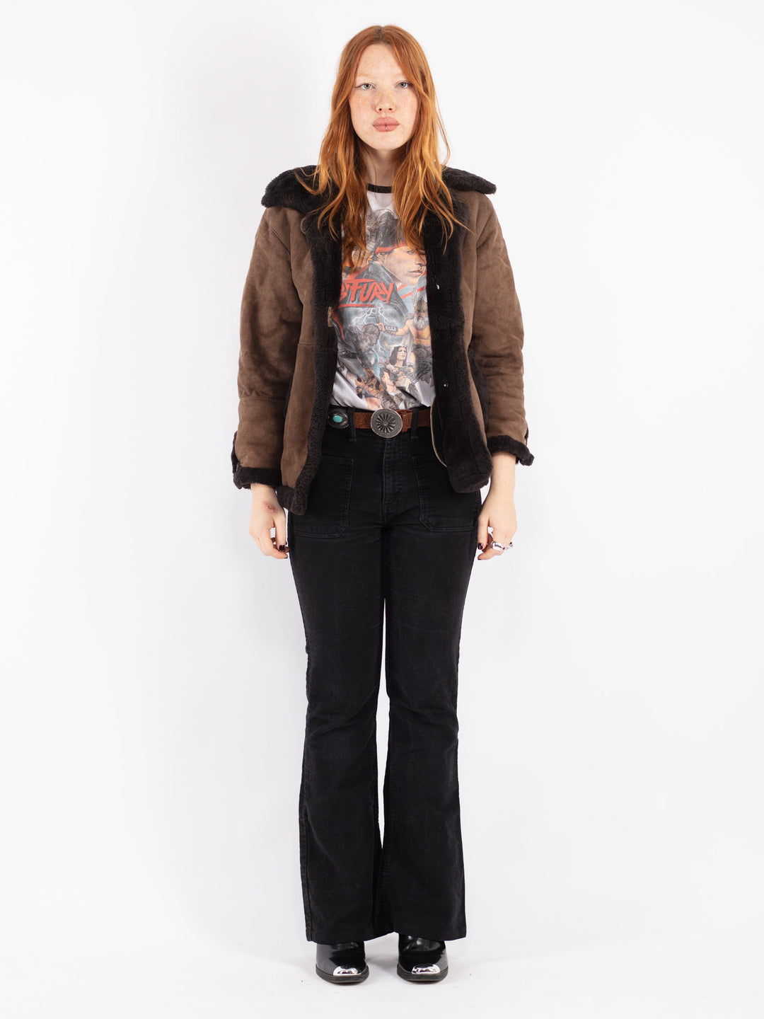 Vintage 70's Women Sheepskin Shearling Jacket in Beige
