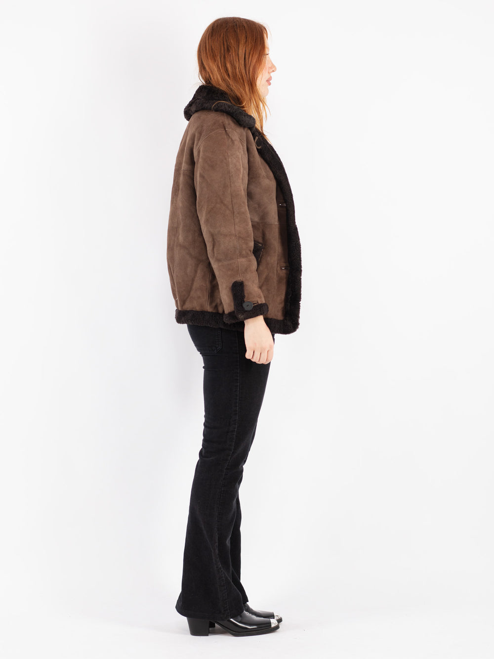 Vintage 70's Women Sheepskin Shearling Jacket in Beige